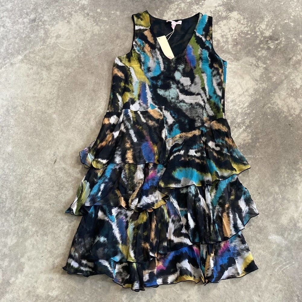 Matthew Williamson for HM Dress Womens 6 Tiered Ruffle Silk Abstract Multicolor